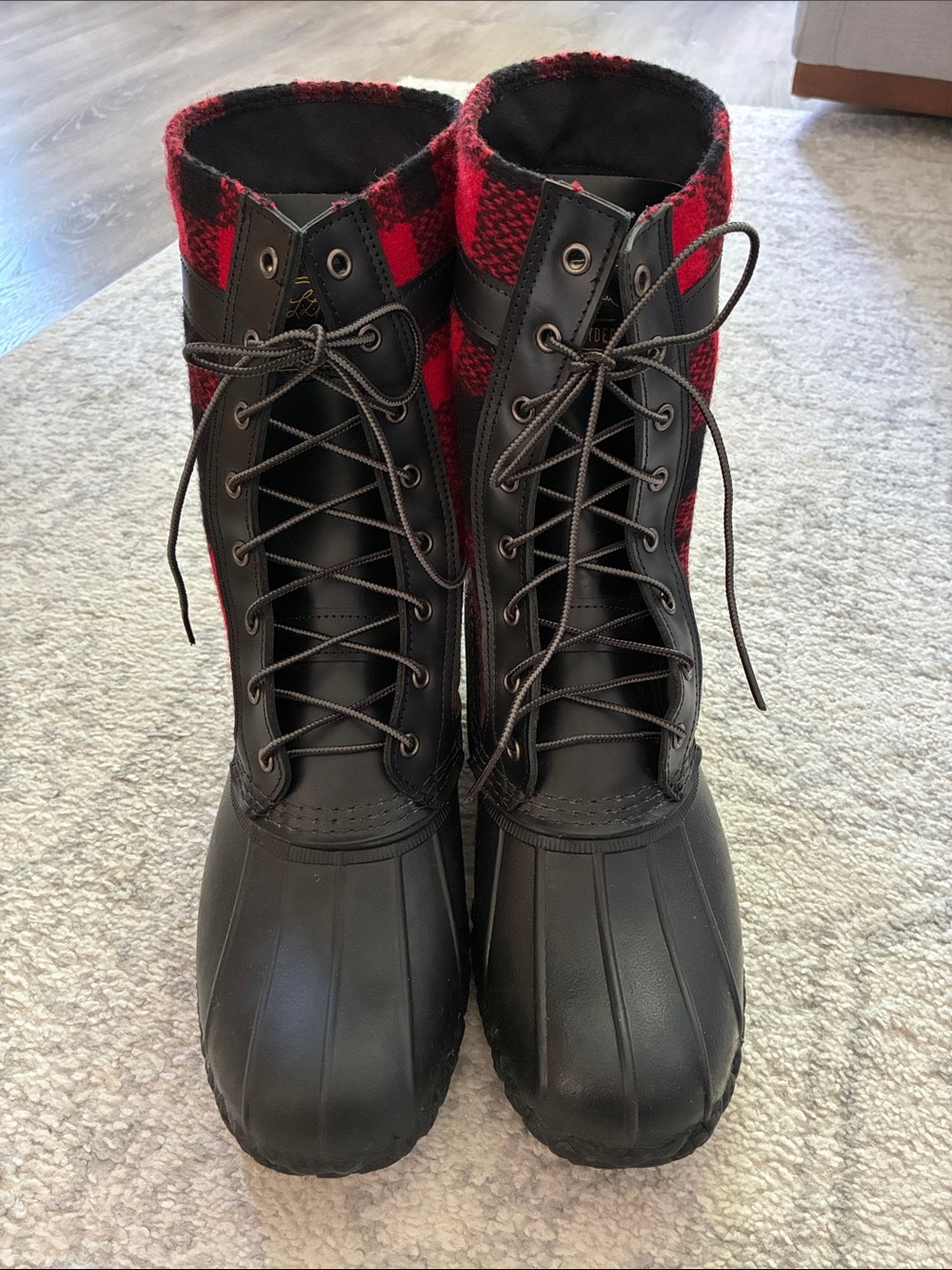 L.L. Bean X Todd Snyder (Limited Edition) Red and Black Plaid Duck Boots - Picture 5 of 6